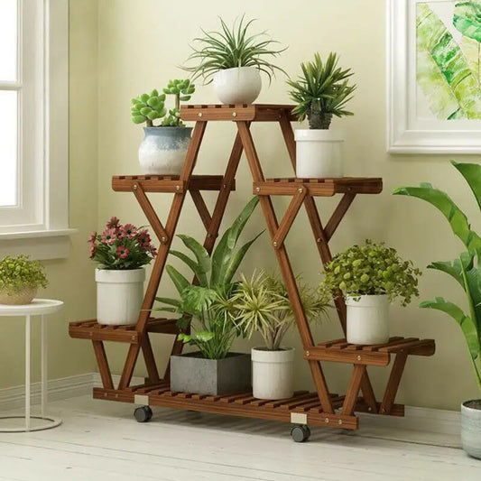 Triangular Flower Pot Display Storage Rack with Wheels