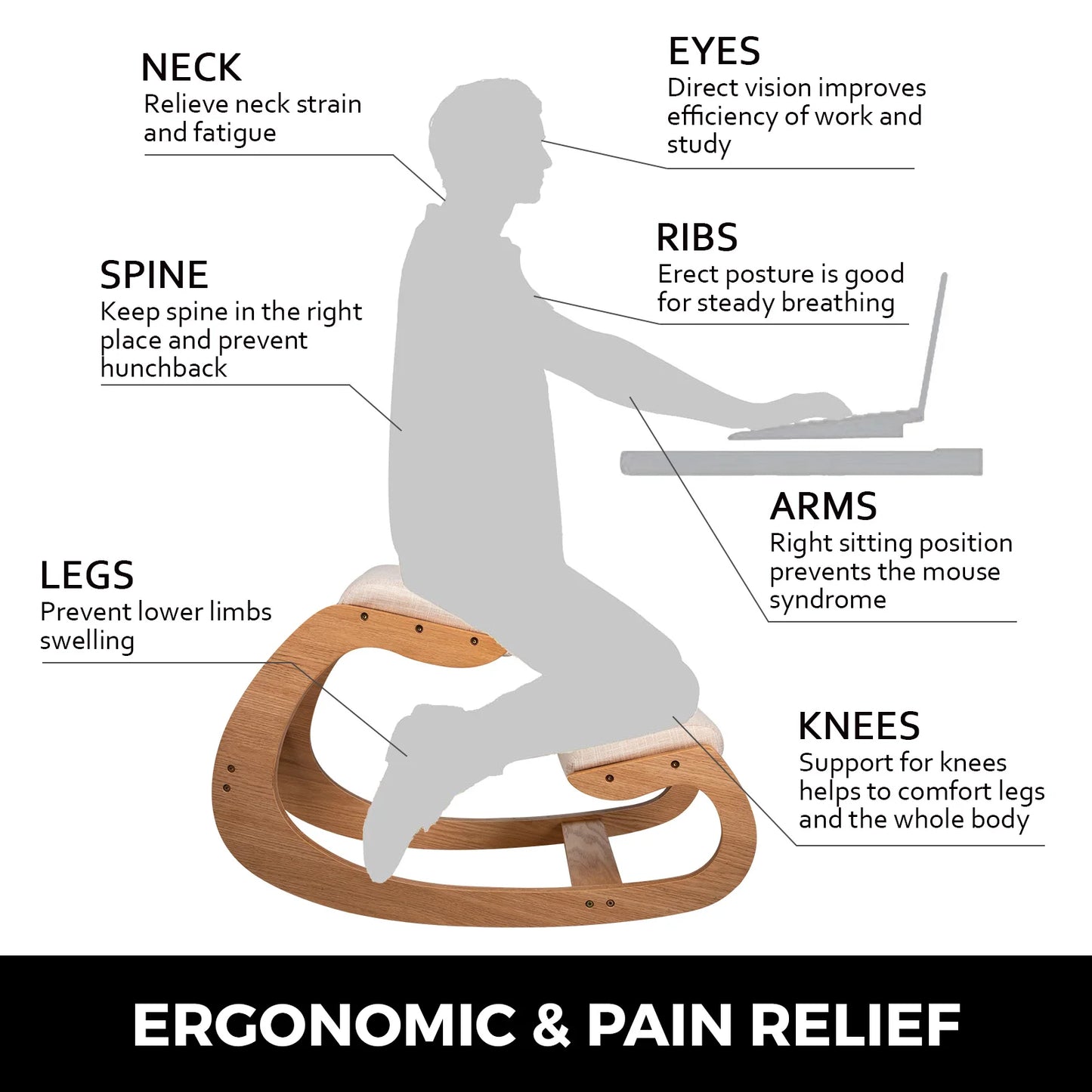 Kneeling Ergonomic Rocking Wooden Chair