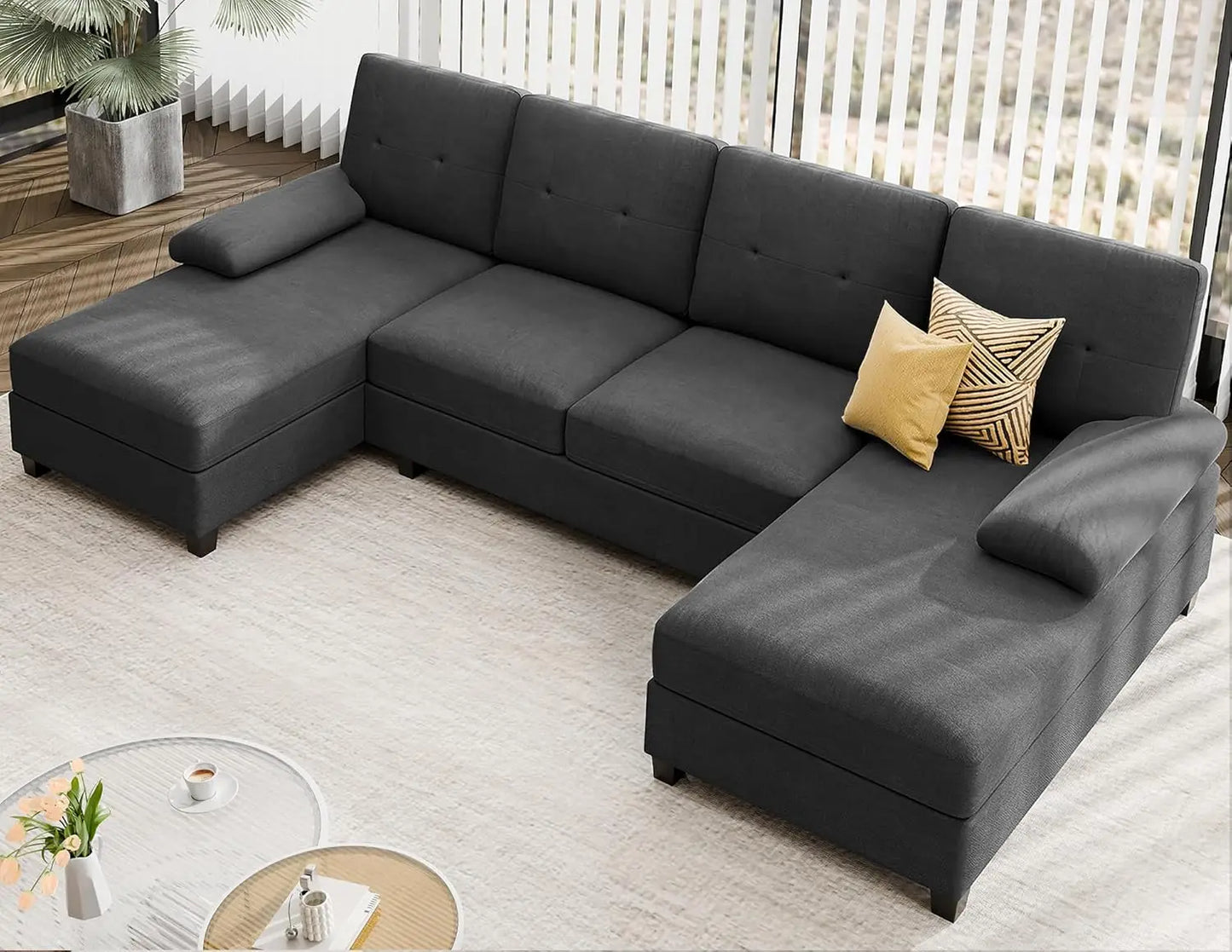 U-Shaped Sectional Sofa Couches Set with Double Chaises