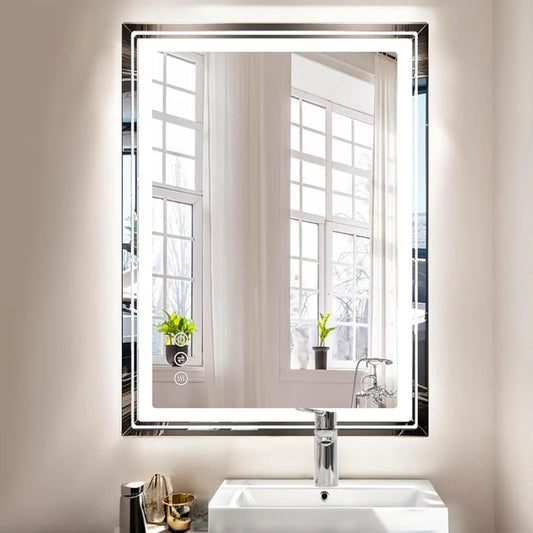 Anti-Fog Shatter-Proof Wall-Mounted Mirror with Front & Backlit Lighting