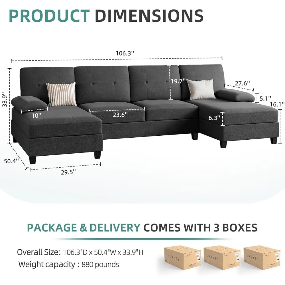 U-Shaped Sectional Sofa Couches Set with Double Chaises