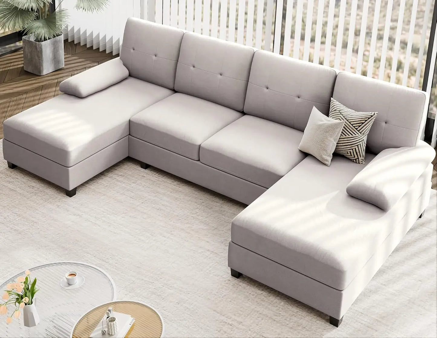 U-Shaped Sectional Sofa Couches Set with Double Chaises