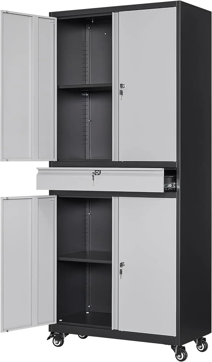 Metal Storage Cabinet with Doors & Adjustable Shelves