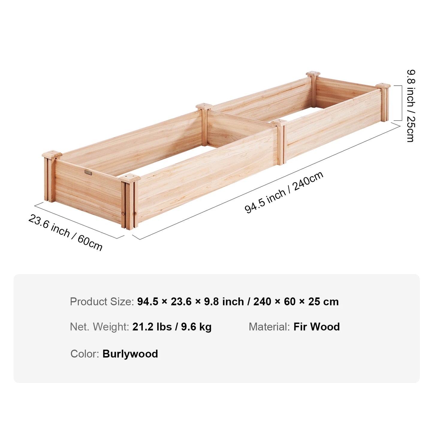 Wooden Raised Garden Bed Planter Box with Drainage System