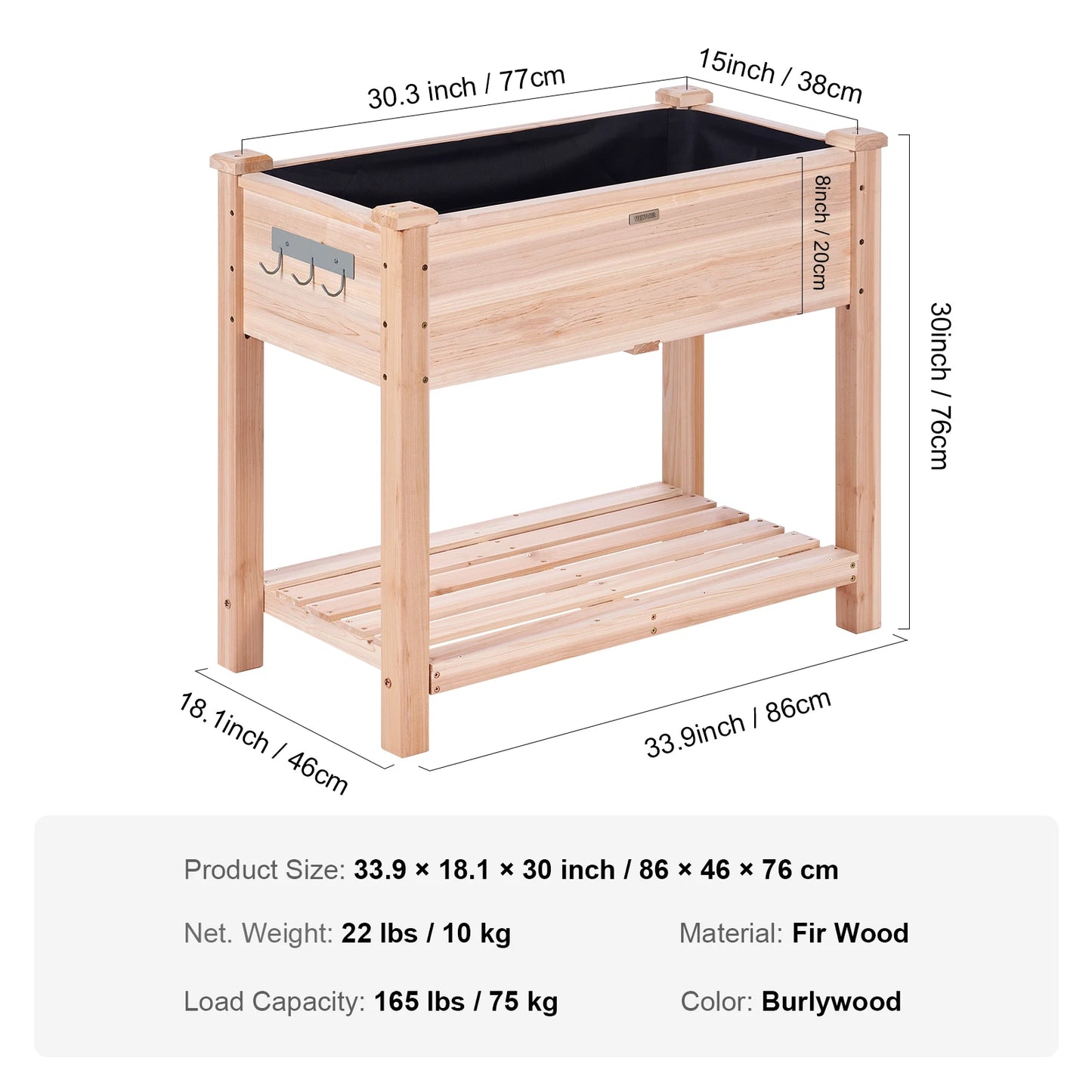 Wooden Raised Garden Bed Planter Box with Drainage System