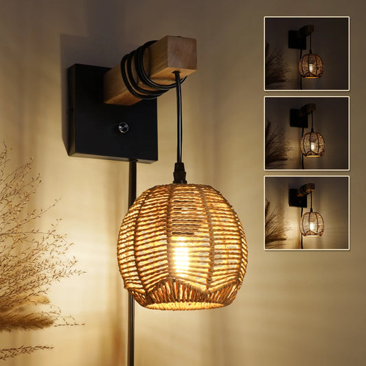 Handwoven Wall Lamp Sconce with Dimmable Switch