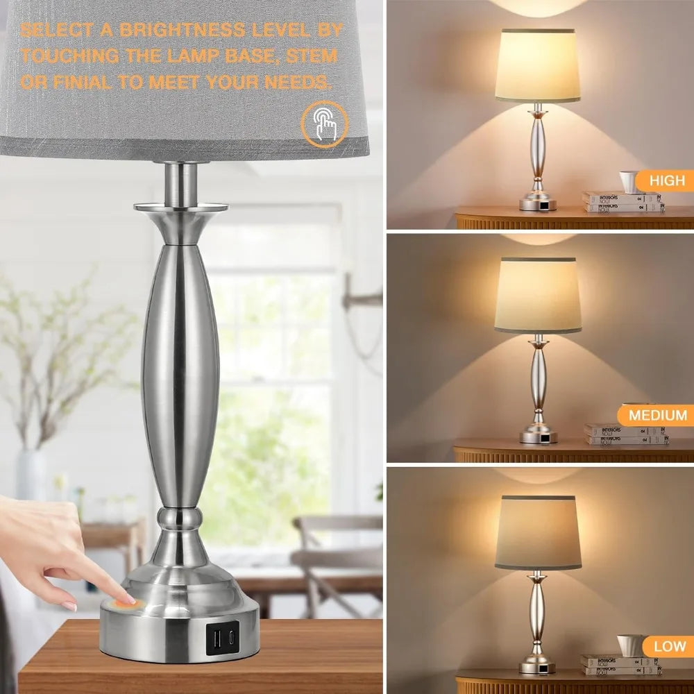 Touch Control Dimmable  Bedside Lamp with USB Charging Port