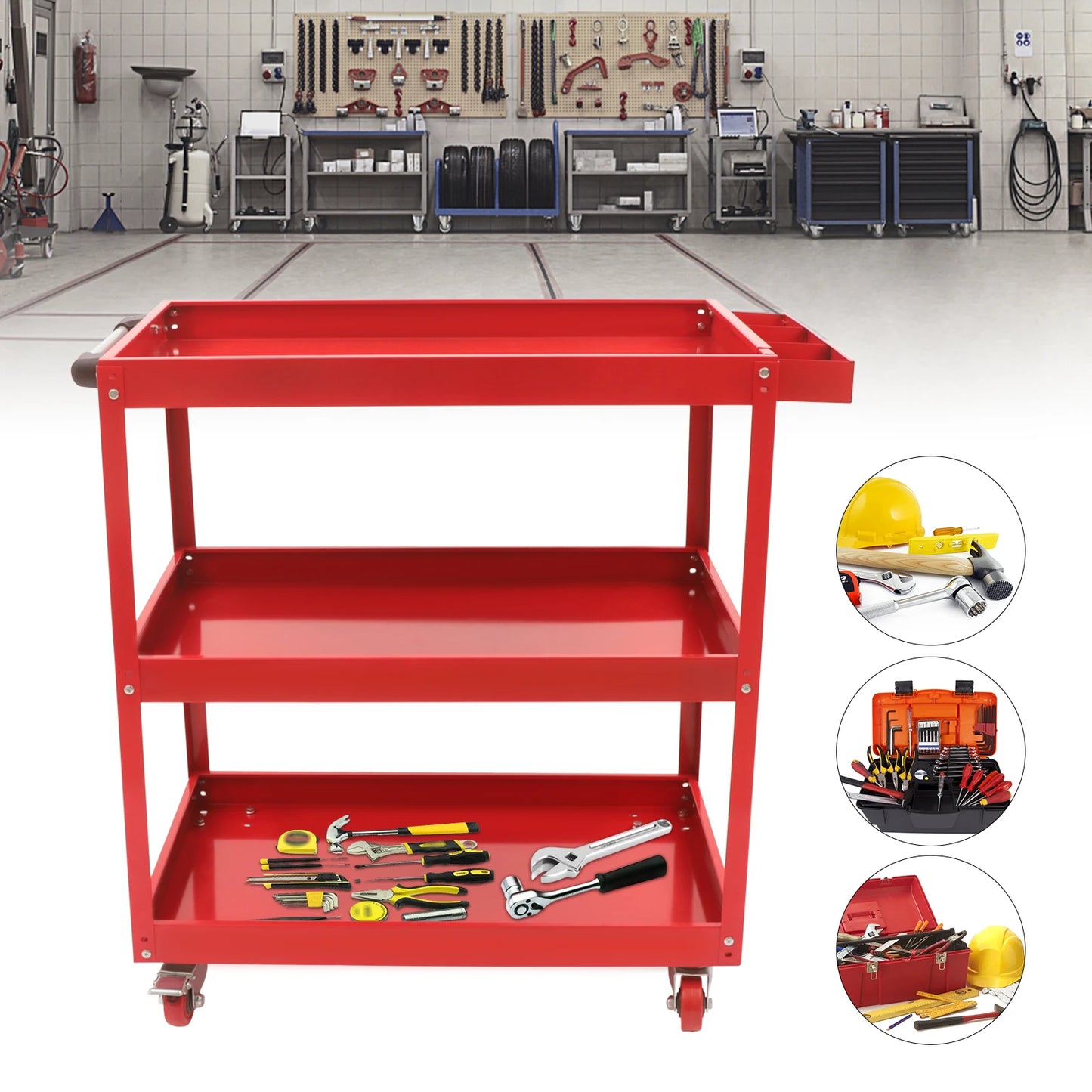 3 Tier Industrial Heavy Duty Steel Rolling Tool Cart