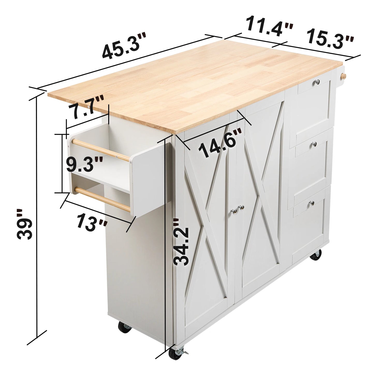 Wood Desktop Rolling Kitchen Cart with Wheels