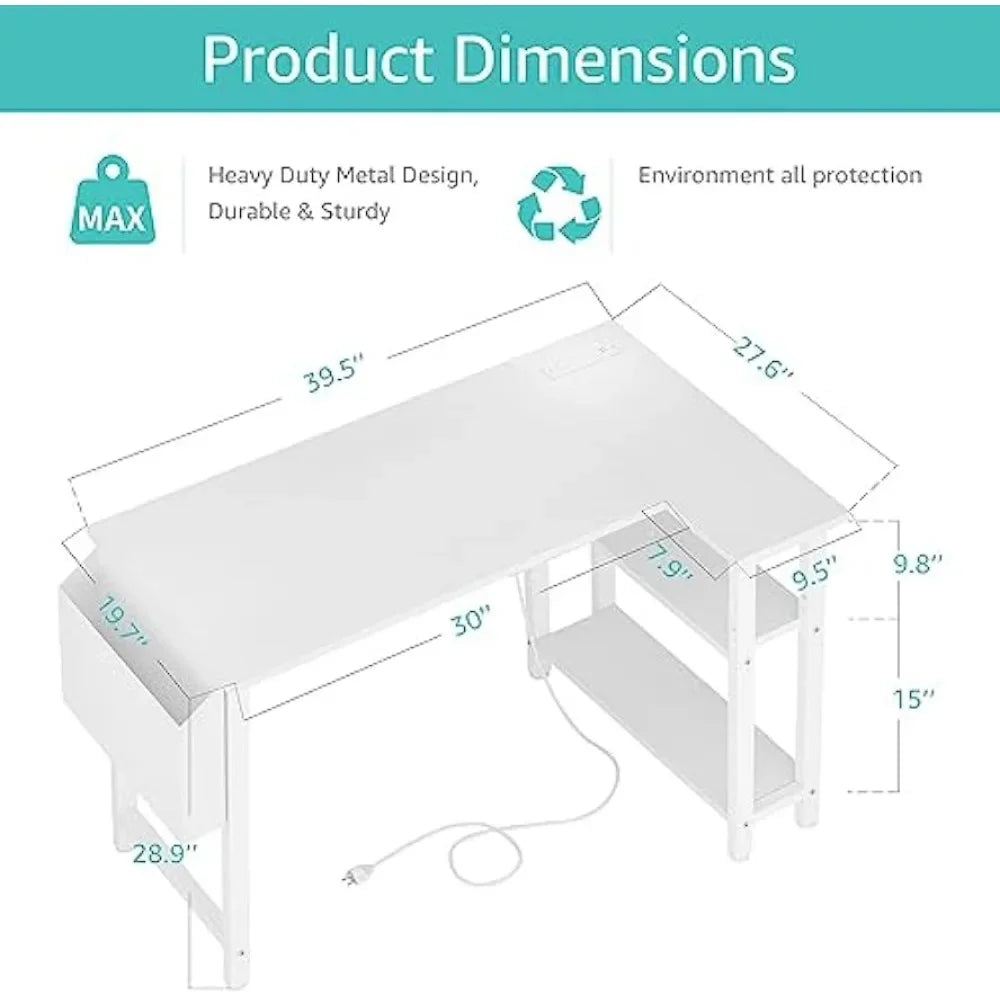 L-Shaped Small Corner Desk for Small Spaces