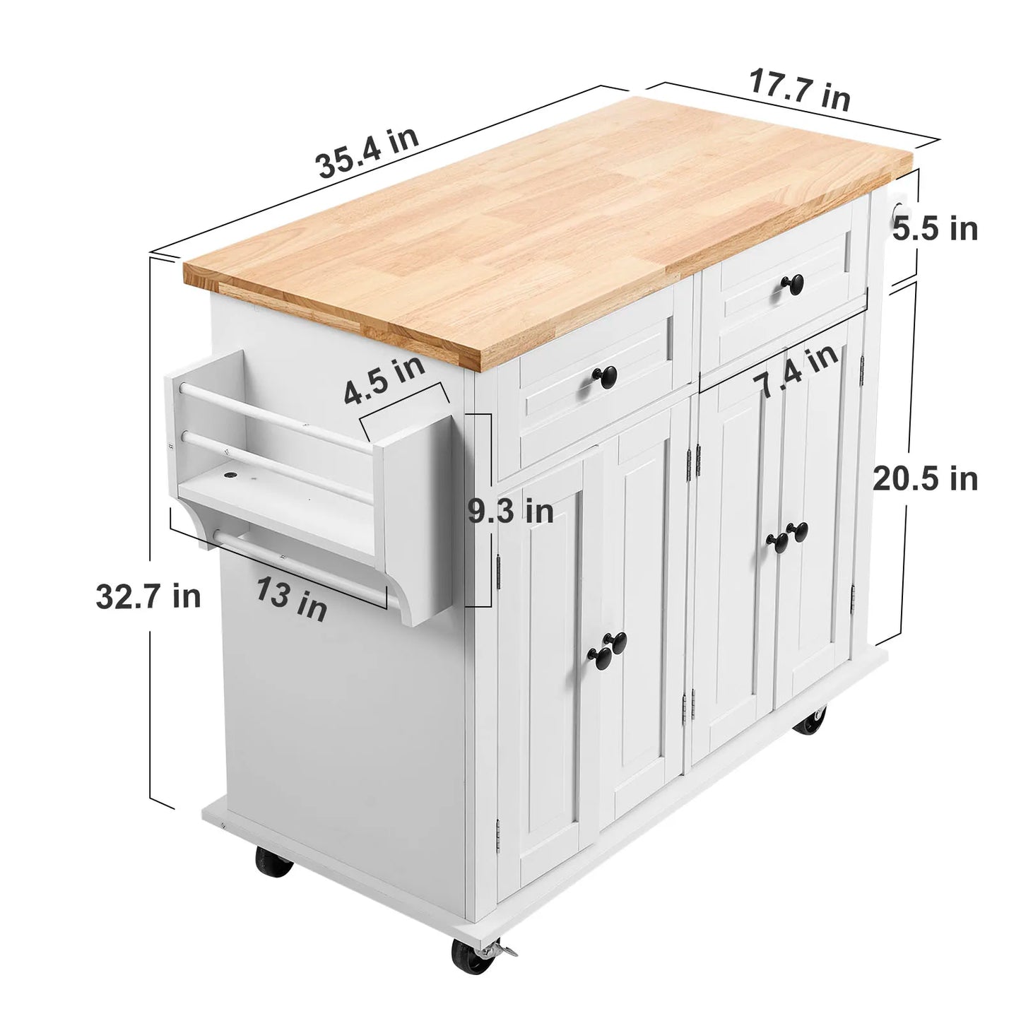 Wood Desktop Rolling Kitchen Cart with Wheels