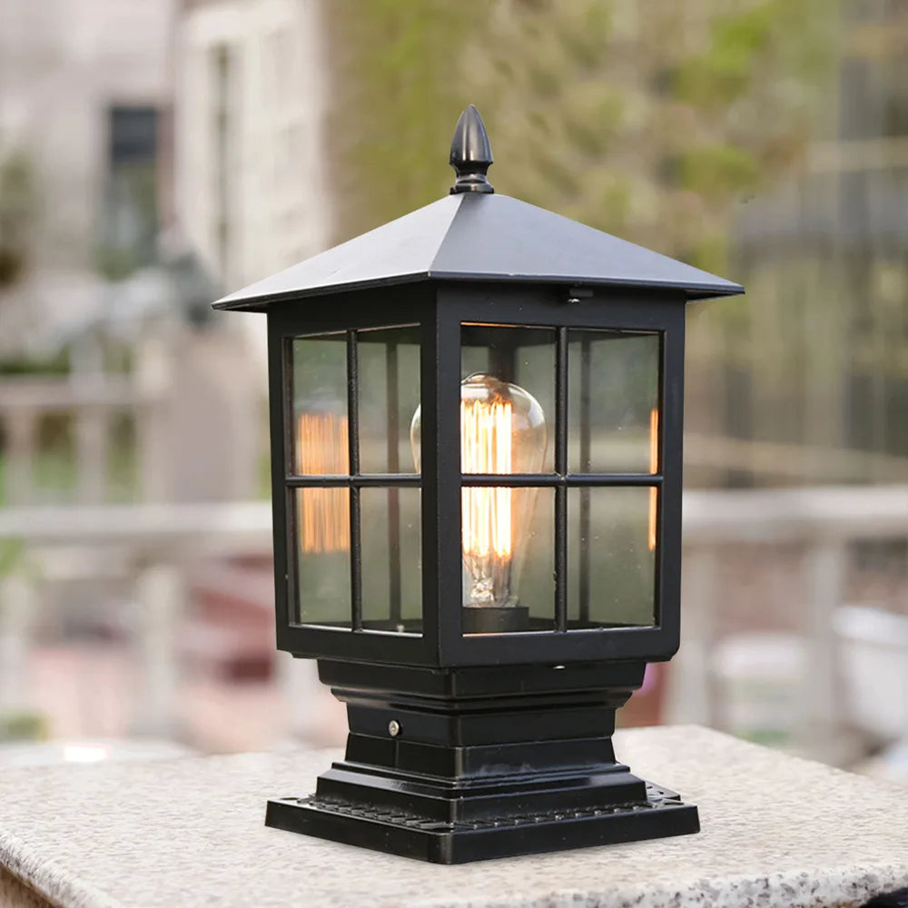 Vintage Black Lantern Garden Fence Pillar Lamp