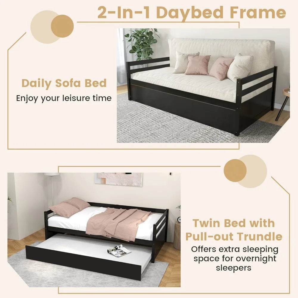 Wood Twin Bed with Trundle