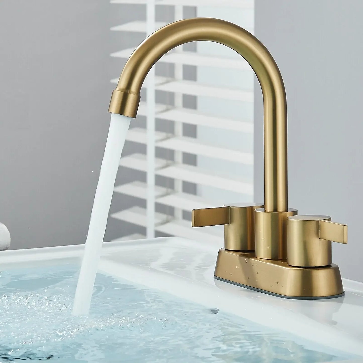 4 Inch 2-Handle Brushed Gold Bathroom Faucet