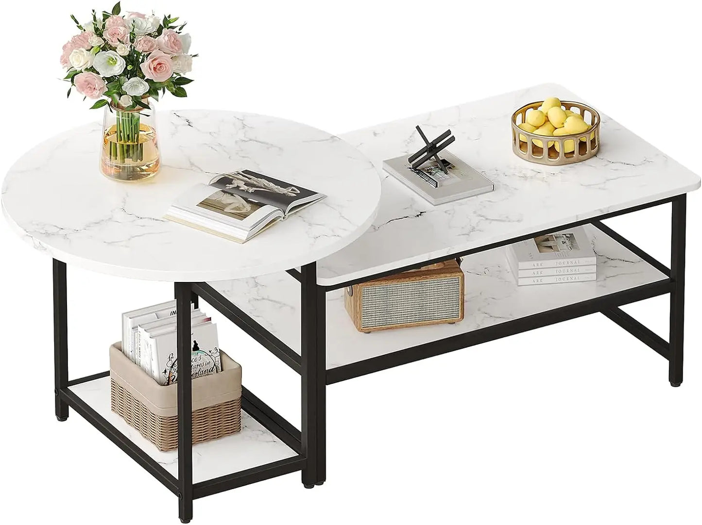 Modern Style Marble Coffee Table with Storage