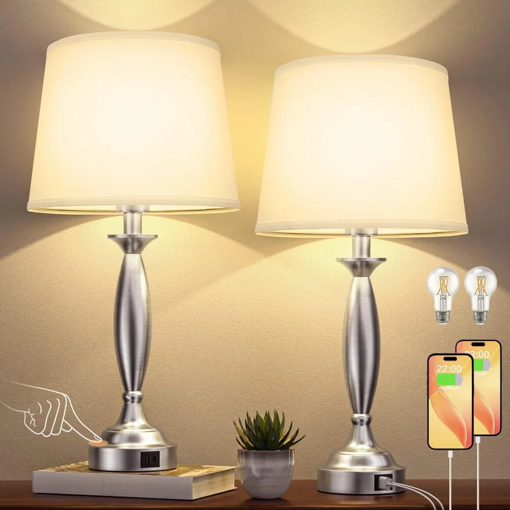 Touch Control Dimmable  Bedside Lamp with USB Charging Port