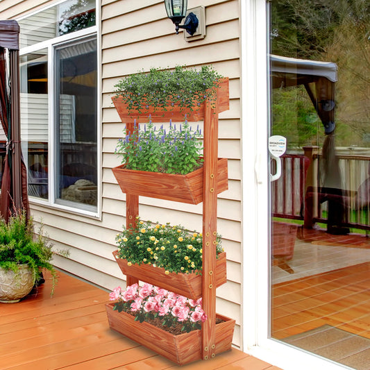 4-Tier Raised Garden Bed with Detachable Ladder and Adjustable Shelf