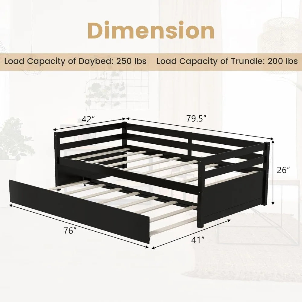 Wood Twin Bed with Trundle