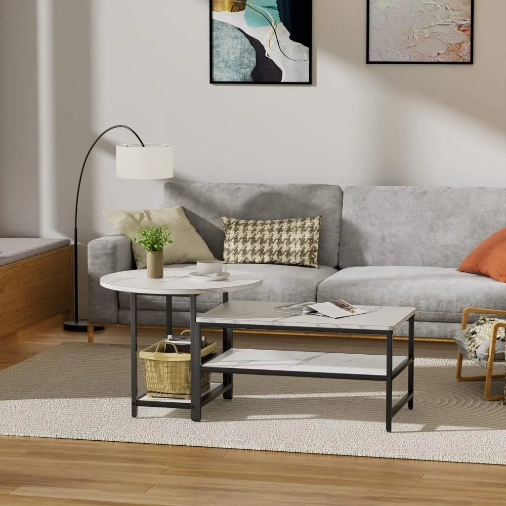 Modern Style Marble Coffee Table with Storage