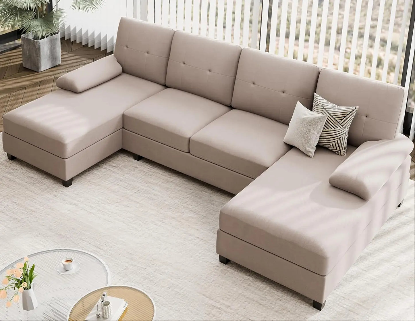 U-Shaped Sectional Sofa Couches Set with Double Chaises