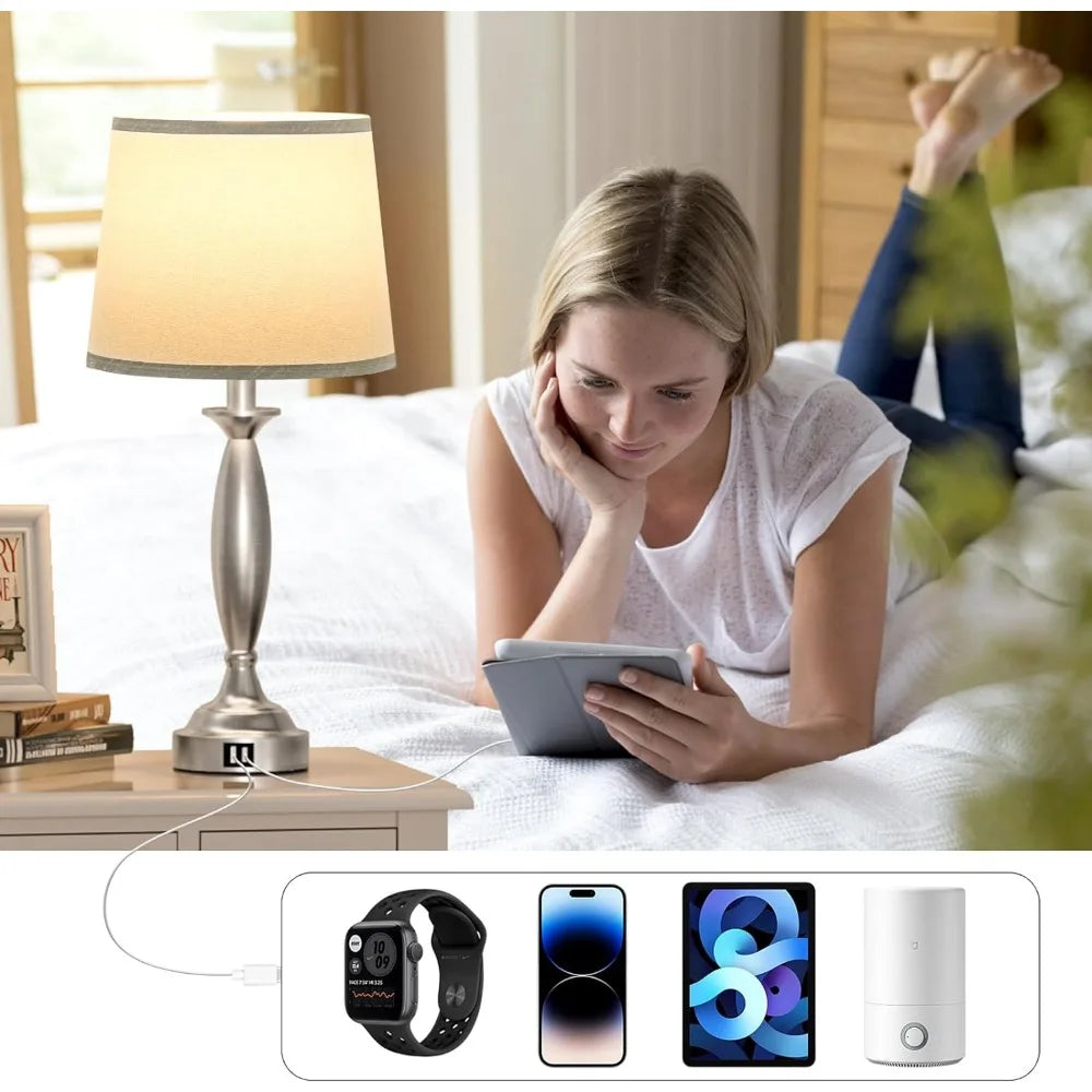 Touch Control Dimmable  Bedside Lamp with USB Charging Port