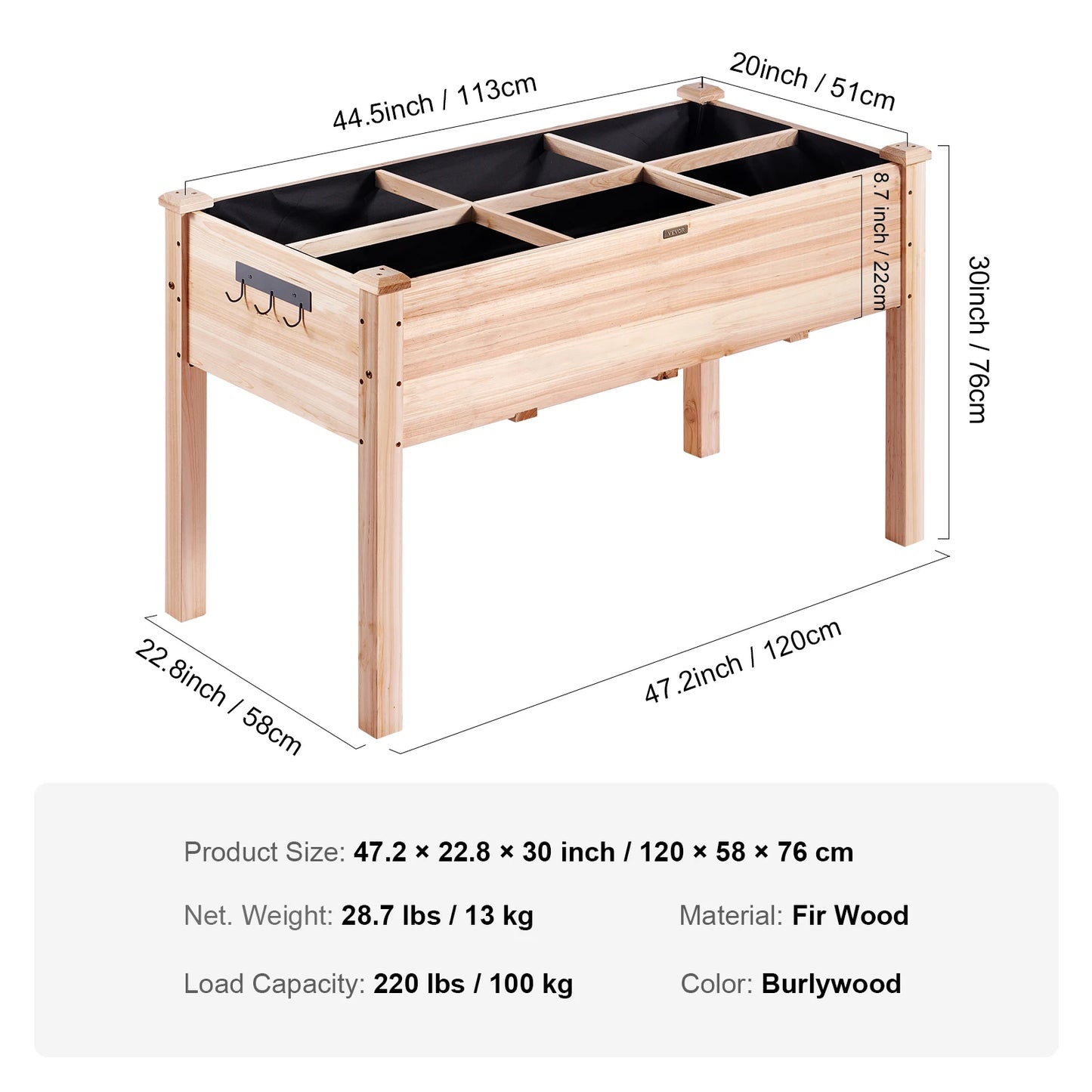 Wooden Raised Garden Bed Planter Box with Drainage System