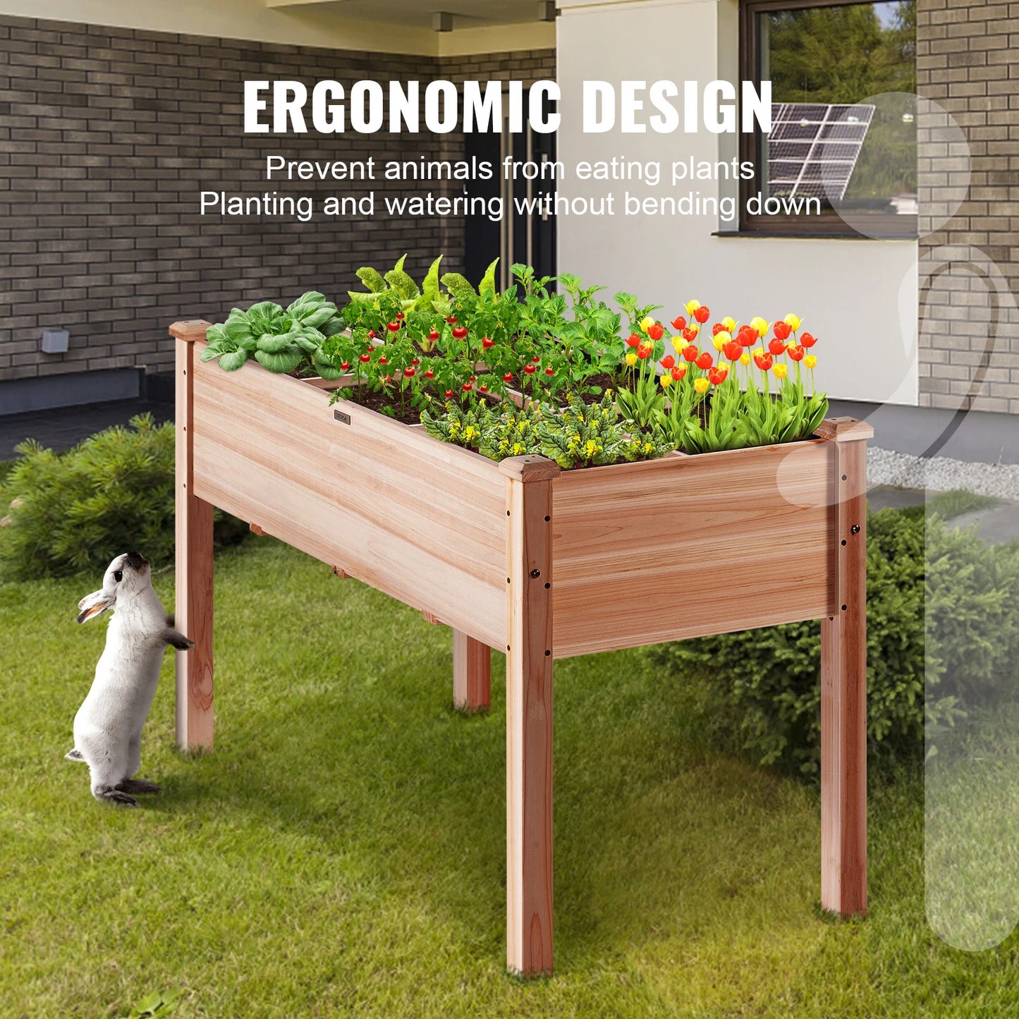 Wooden Raised Garden Bed Planter Box with Drainage System