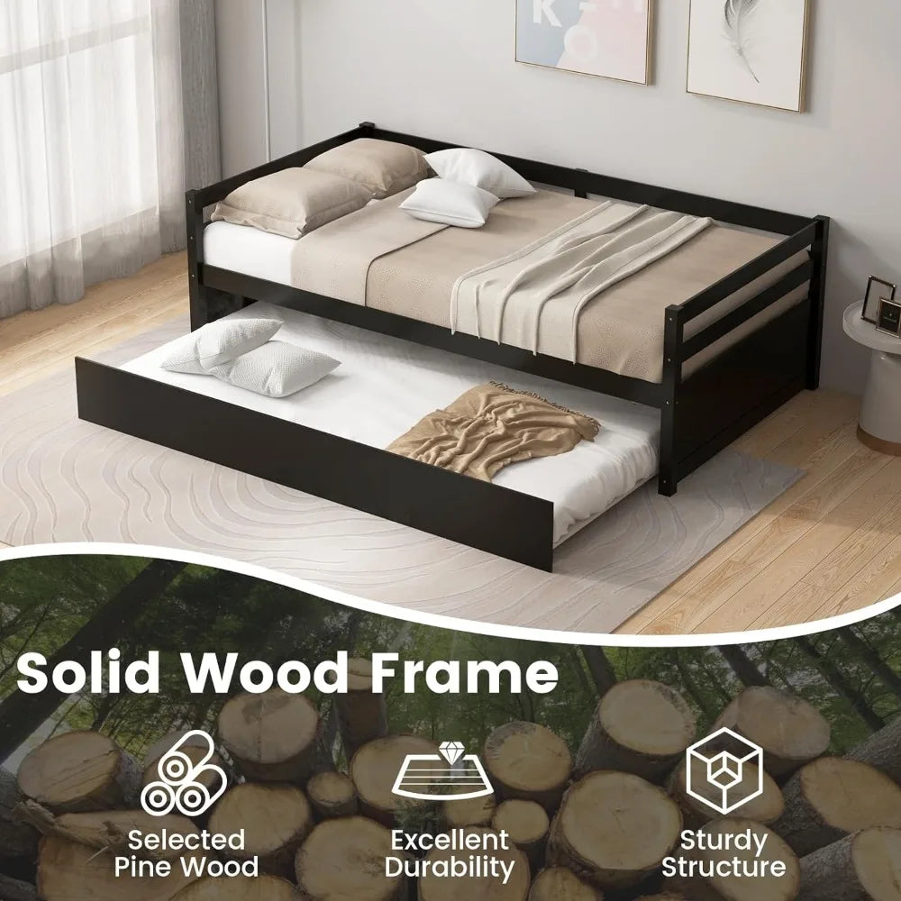 Wood Twin Bed with Trundle