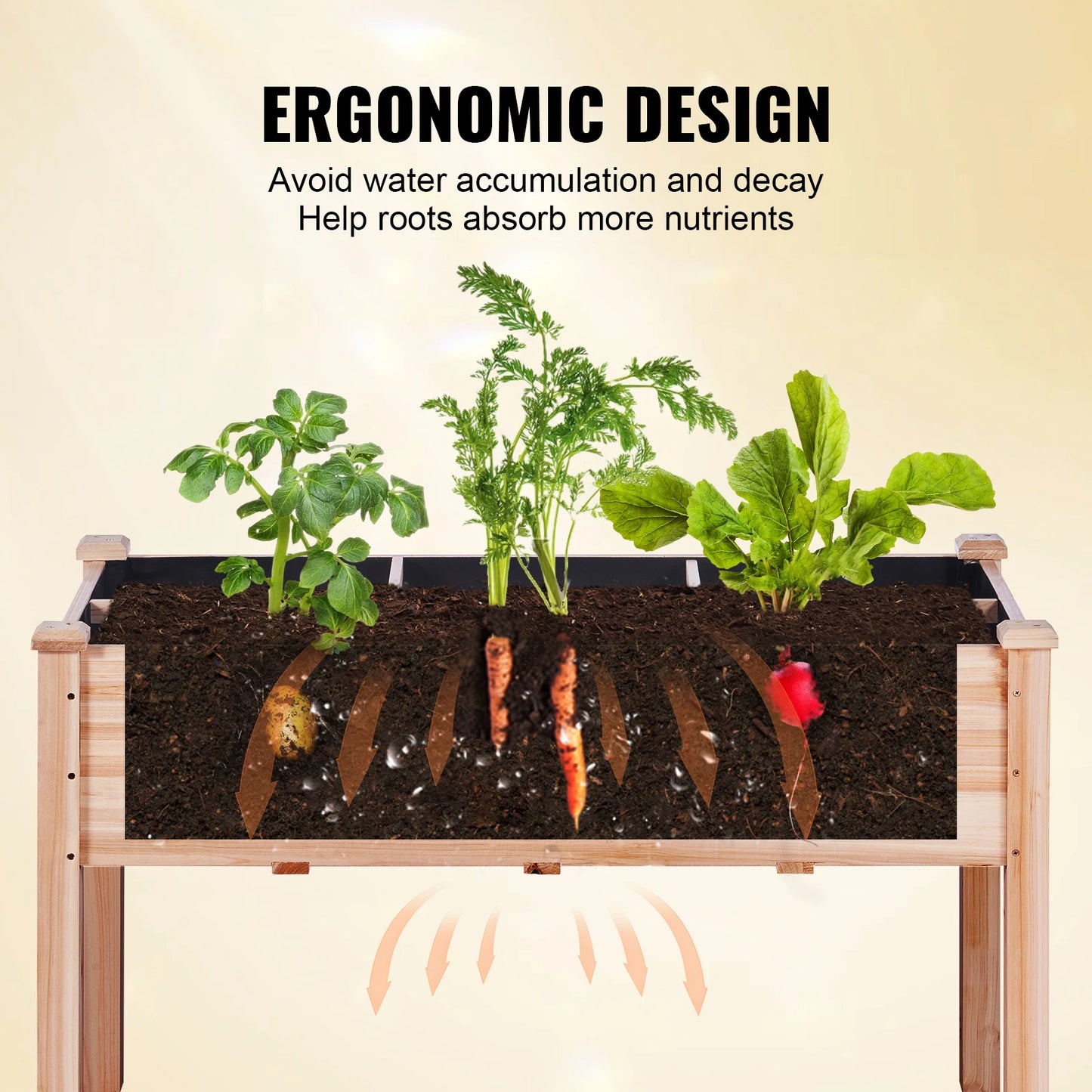 Wooden Raised Garden Bed Planter Box with Drainage System