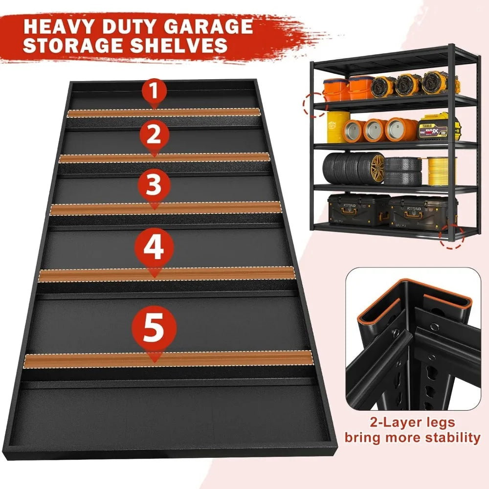 Adjustable 5 Tier Metal Heavy Duty Storage Shelves