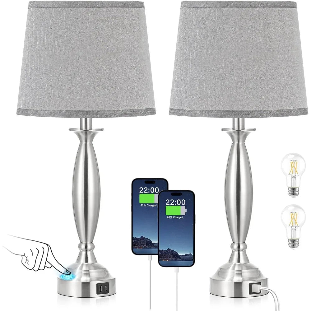 Touch Control Dimmable  Bedside Lamp with USB Charging Port