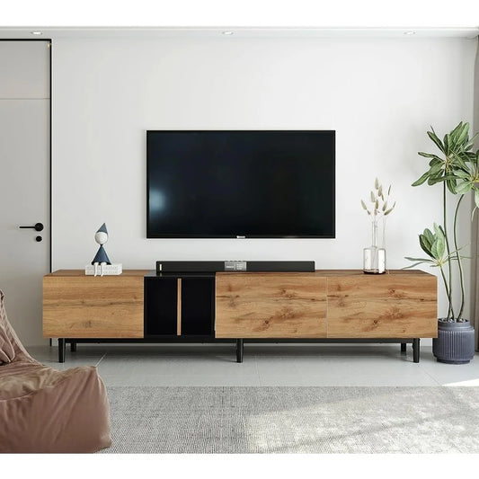 Modern TV Stand With 3 Cabinets & Open Shelves